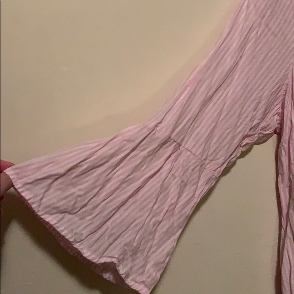 Pink and White Striped Pearl Embellished Long Sleeve Top main image 1
